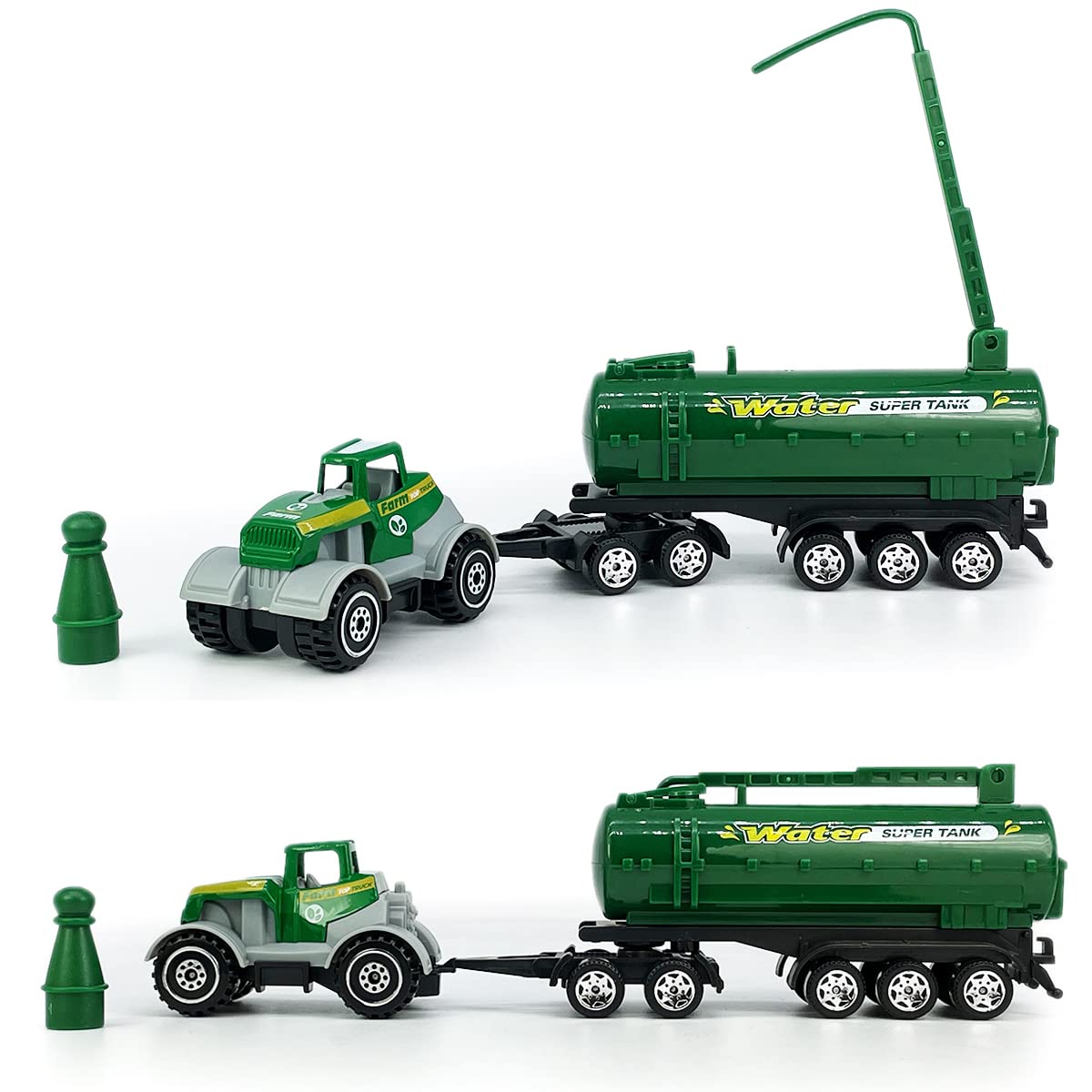 Kid's Farm Toys Tractor Trailer Trucks Vehicle Playset Grain Loader Forklift Pickup Tow Truck Towing Water Tank Log Transport, 1