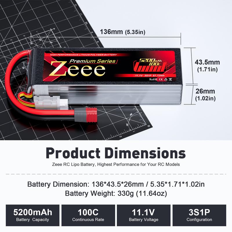 Zeee Premium Series 3S 5200mAh Lipo Battery 11.1V 100C Soft Case Battery with T Connector for RC Plane Quadcopter RC Airplane RC