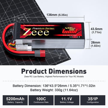 Zeee Premium Series 3S 5200mAh Lipo Battery 11.1V 100C Soft Case Battery with T Connector for RC Plane Quadcopter RC Airplane RC