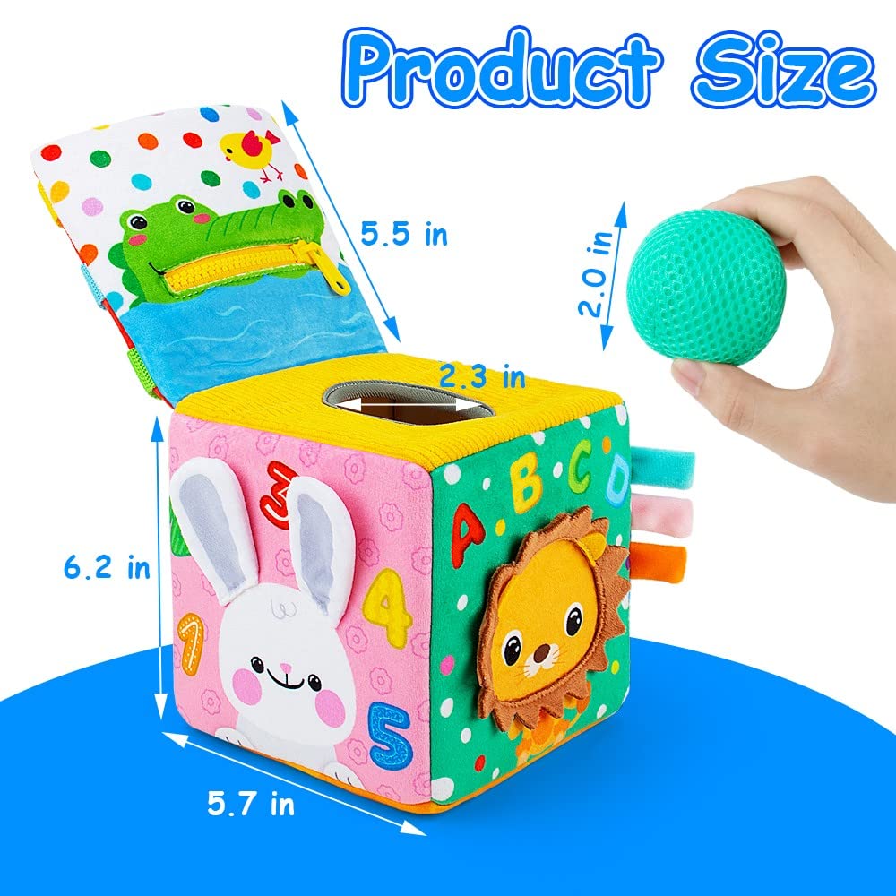 Beetoy Sensory Busy Cube For Baby, Montessori Infant Toys With Textured Sensory Balls, Early Learning Travel Toys For Fine Motor