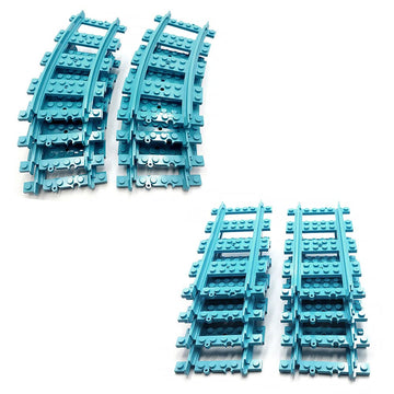 City Train Tracks Rail Road Station Train Accessories Blue Straight Curve Tracks (26 X Straight, 16 X Curve) Building Toy For Ch