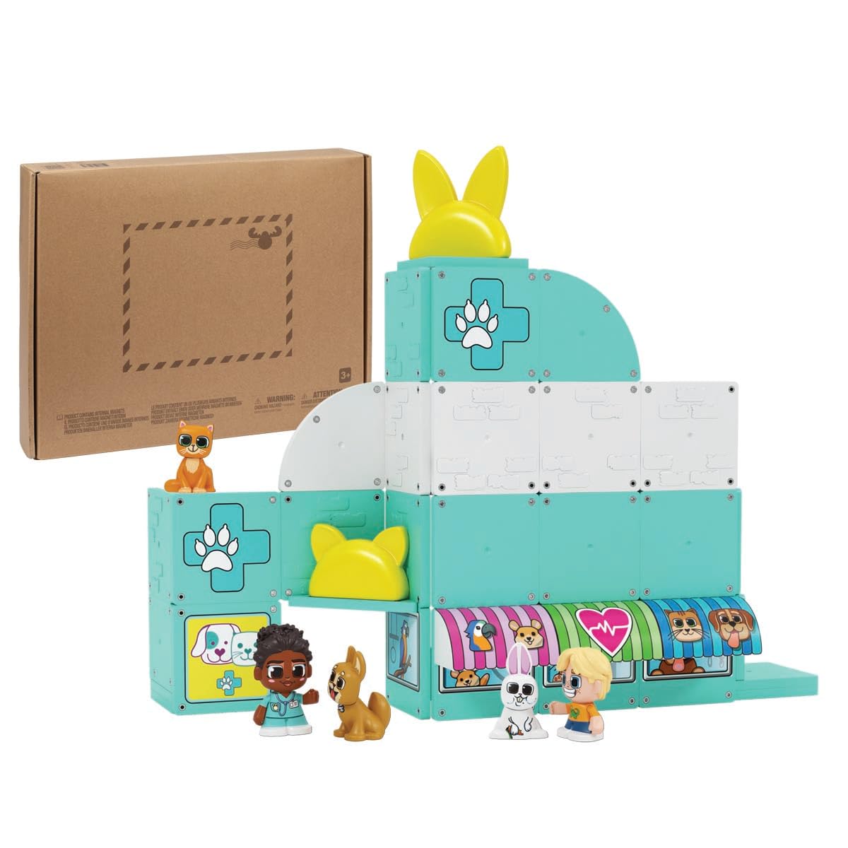 TILE TOWN Magnetic Tiles Pet Vet Playset + Figures, Multicolor Building Toy for Kids 3-6, Creative Action Play, Great Gift