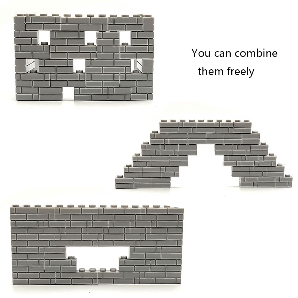192Pcs Masonry Walls Gray Building Bricks Loot Pieces Accessories Brick Bazaar Compatible Classic Creative Toy (Light Gray)