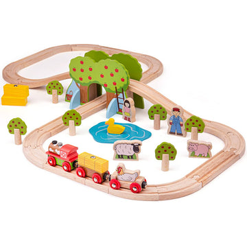 Bigjigs Rail, Farm Animals Wooden Train Set, Wooden Toys, 44 Piece Train Set, Wooden Train Track, Farm Toys, Wooden Toys For 3 Year Olds, Farm Set