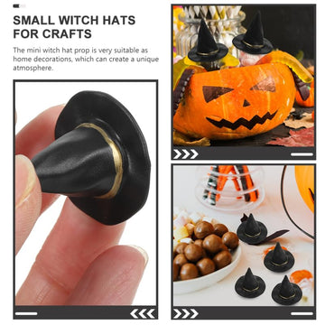 SAFIGLE 12pcs Mini Witch Hats:Tiny Witch Hats Halloween Black Plastic Caps for DIY Crafts, Party Decorations, Dollhouse Props, a