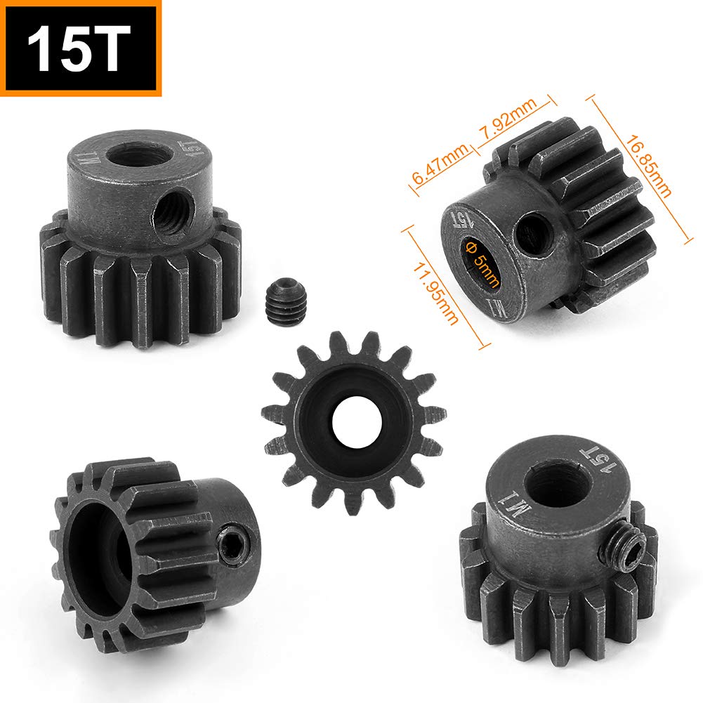 Hobbypark Metal Steel Mod 1 Pinion Gear Set 5Mm Shaft Hole 13T 14T 15T 16T Motor Gears Kit For Rc Car (4-Pack)