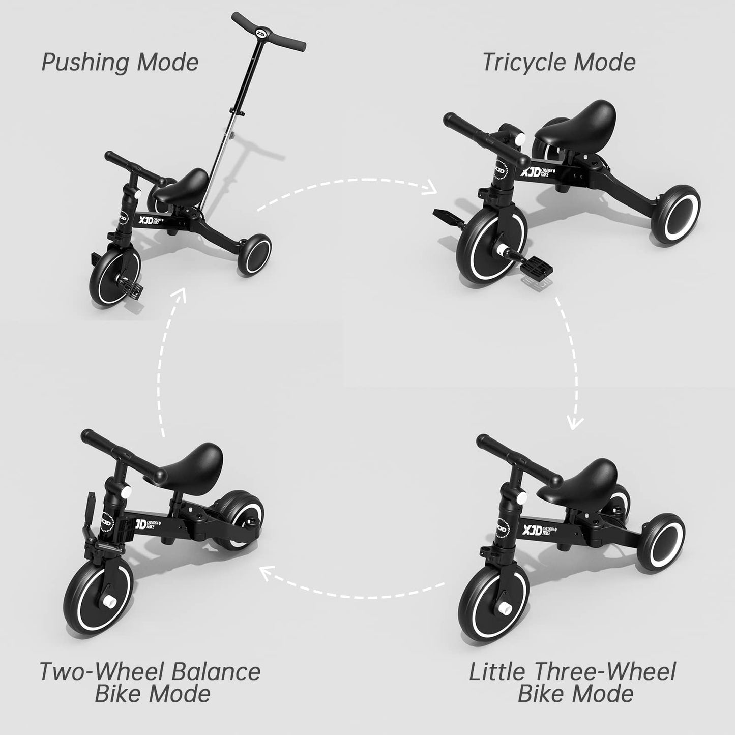 XJD Toddler Bike, 7 in 1 Tricycle with Push Handle, Balance Bike for 1-3 Years Old, Adjustable Seat Height & Removable Pedal, Bl