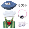 17cm Doll Designer Clothes Dolls enhanced Outfit Set Accessories with Tshirt Green Overall Black Camera Glasses Shoes Demin Bucket Hat Green