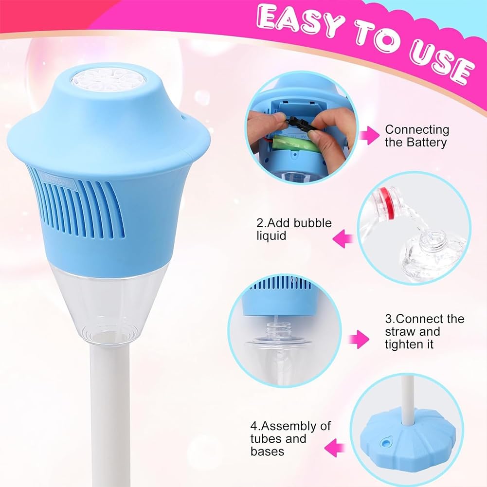Bubble Maker Stand, Outdoor Vertical Bubbles Machine for Kids, Rechargeable & Automatic Bubble Maker with Night Light and Music,