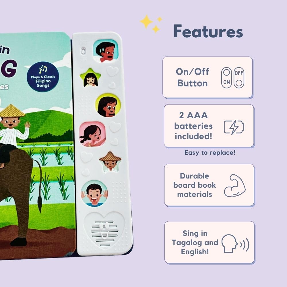 Heritage Kids Press I Love To Sing In Tagalog, Musical Baby Sound Books For Toddlers 1-3, Tagalog Baby Books, Tagalog Books For