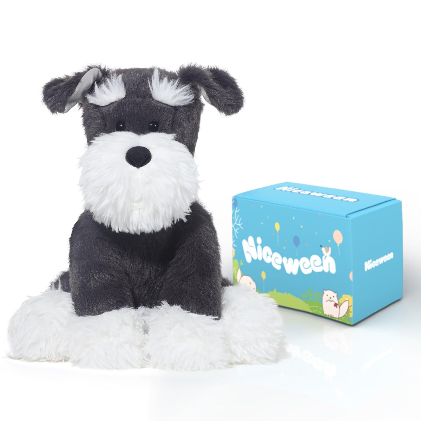Niceween Stuffed Animals Schnauzer Puppy Plush Toys 11 Inches Soft And Comfort Dog Plushie For Boys And Girls, Grey/White