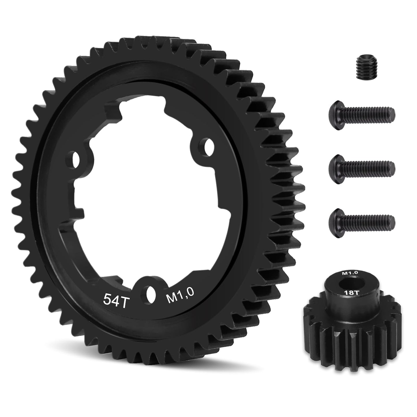 OGRC 54T 1 Mod Hardened Steel Spur Gear with 18T Motor Pinion Gear for Traxxas 1/5 X-Maxx 1/7 XO-1 1/10 Maxx/E-Revo 2.0 VXL Repl