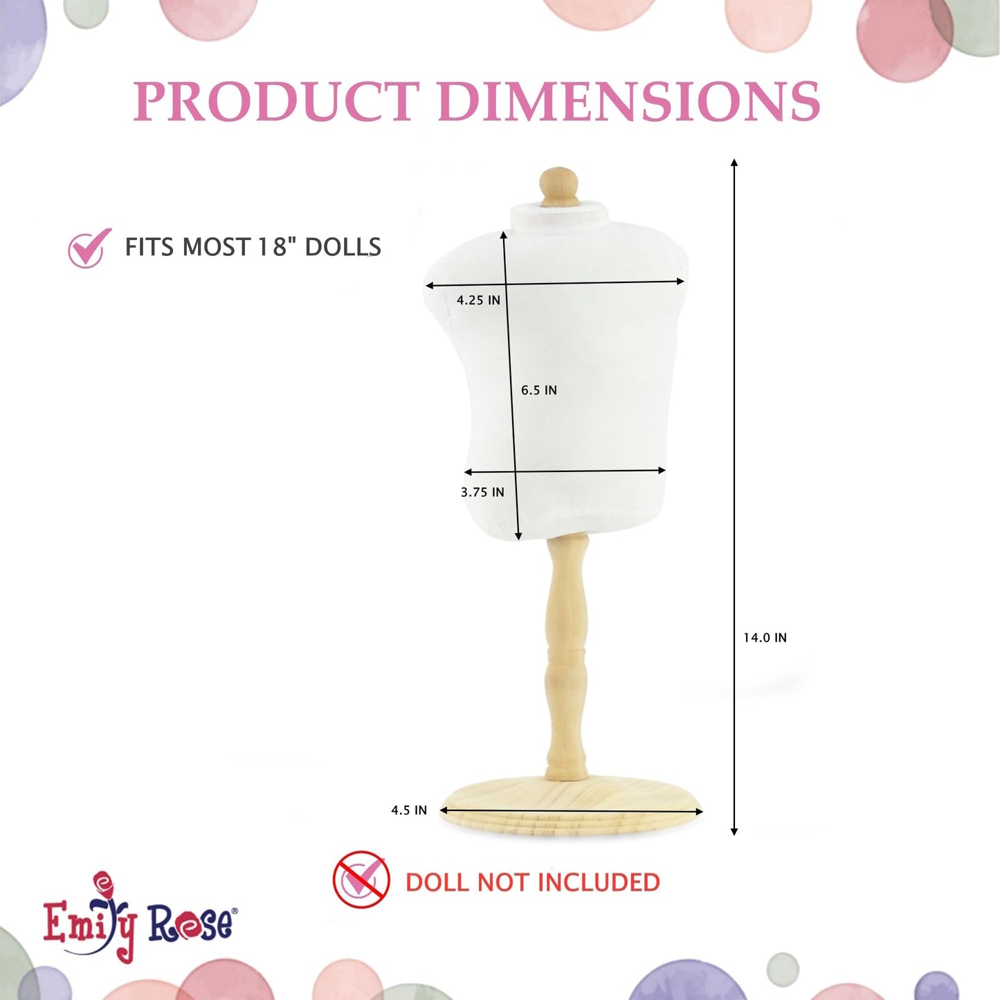 Emily Rose 18 Inch Doll Clothes Dress Display Mannequin - Doll Clothing Sewing Pattern Form Sized for 18 Dolls | USA Business