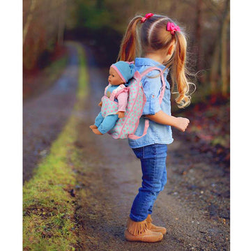 Dolls To Play 13" Soft Baby Doll with Pink Backpack Carrier - White Vinyl Doll Accessories Included