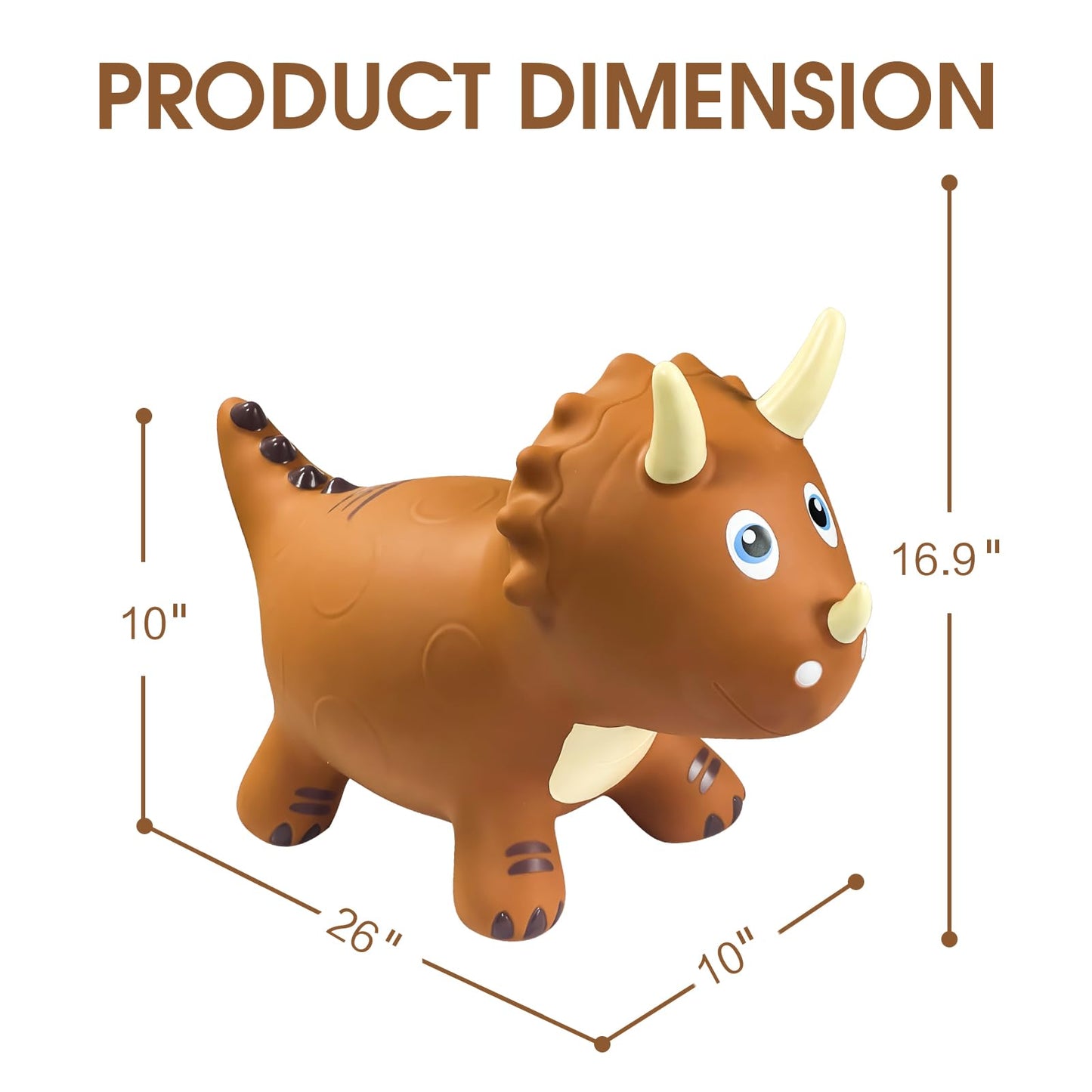 Hotmax Dinosaur Bouncy Hopper Toys, Bouncy Horse For Toddlers, Inflatable Ride On Bouncy Animals, Bouncing Triceratops For Kids, Birthday Gift For 18 Months 2 3 4 Year Old Boy Or Girl(Brown)