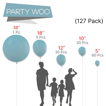 Partywoo Pale Aqua Balloons, 127 Pcs Boho Blue Balloons Different Sizes Pack Of 36 Inch 18 Inch 12 Inch 10 Inch 5 Inch Pale Blue Balloons For Balloon Garland Or Arch As Party Decorations, Blue-F28