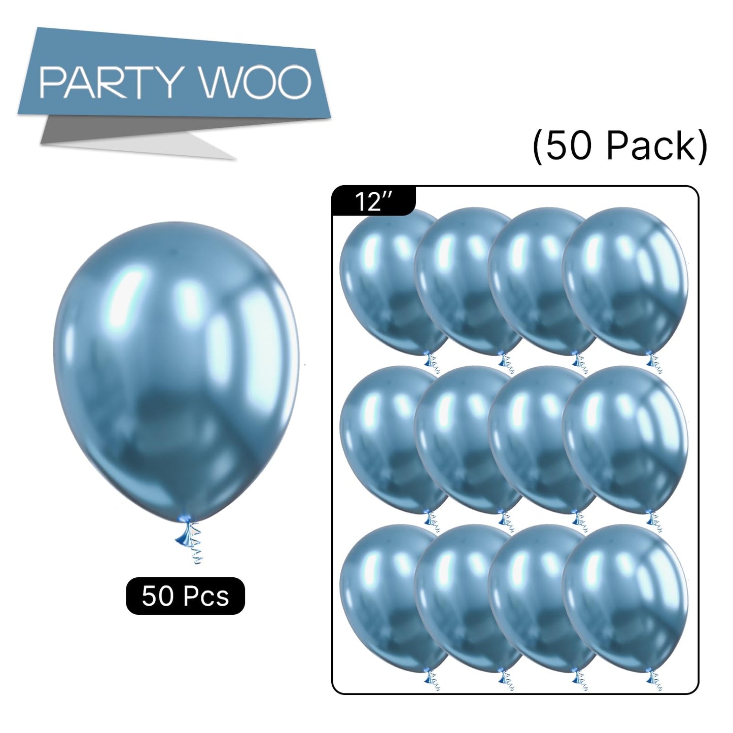 Partywoo Metallic Blue Balloons, 50 Pcs 12 Inch, Balloon Garland Or Arch Decorations, Unisex, Birthday, Wedding