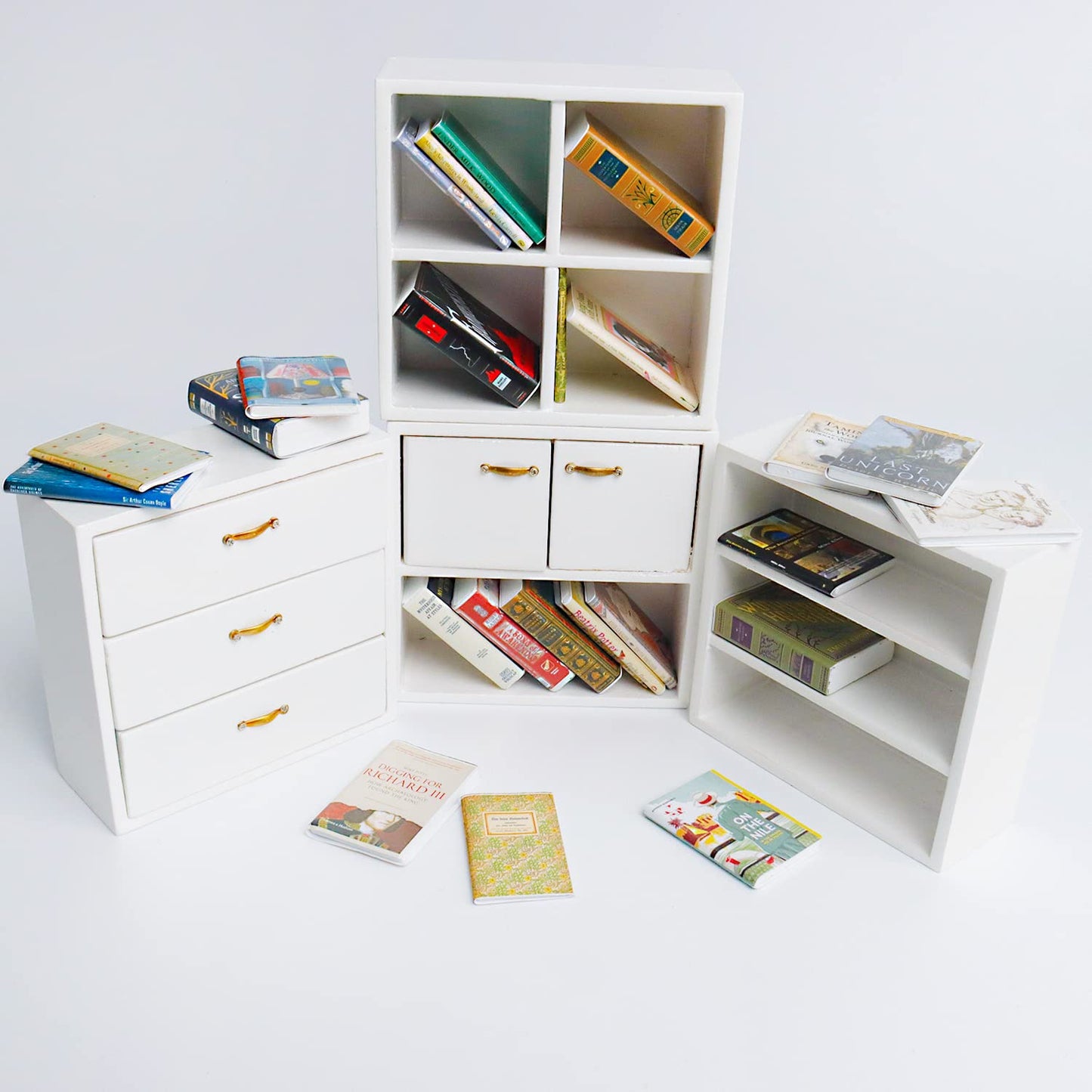 X Hot Popcorn Miniatures Dollhouse Books, 1:12 Scale Mini Books Library Bookshelf Fillers Mini House Accessories Wooden Mini Boo