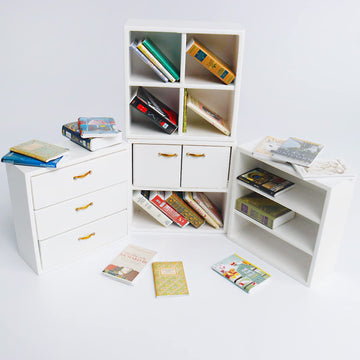 X Hot Popcorn Miniatures Dollhouse Books, 1:12 Scale Mini Books Library Bookshelf Fillers Mini House Accessories Wooden Mini Boo