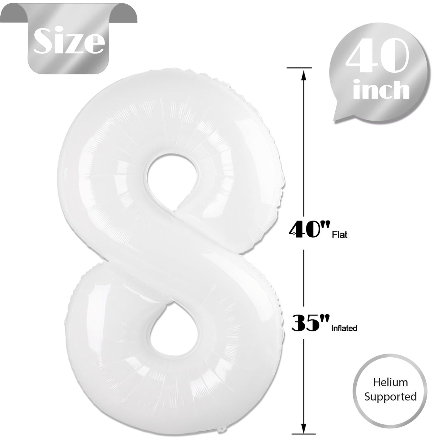 White 8 Balloon, Translucent Number Balloons 40 Inch, 8Th Birthday Decorations For Boys Girls, White Birthday Balloons, White Pa