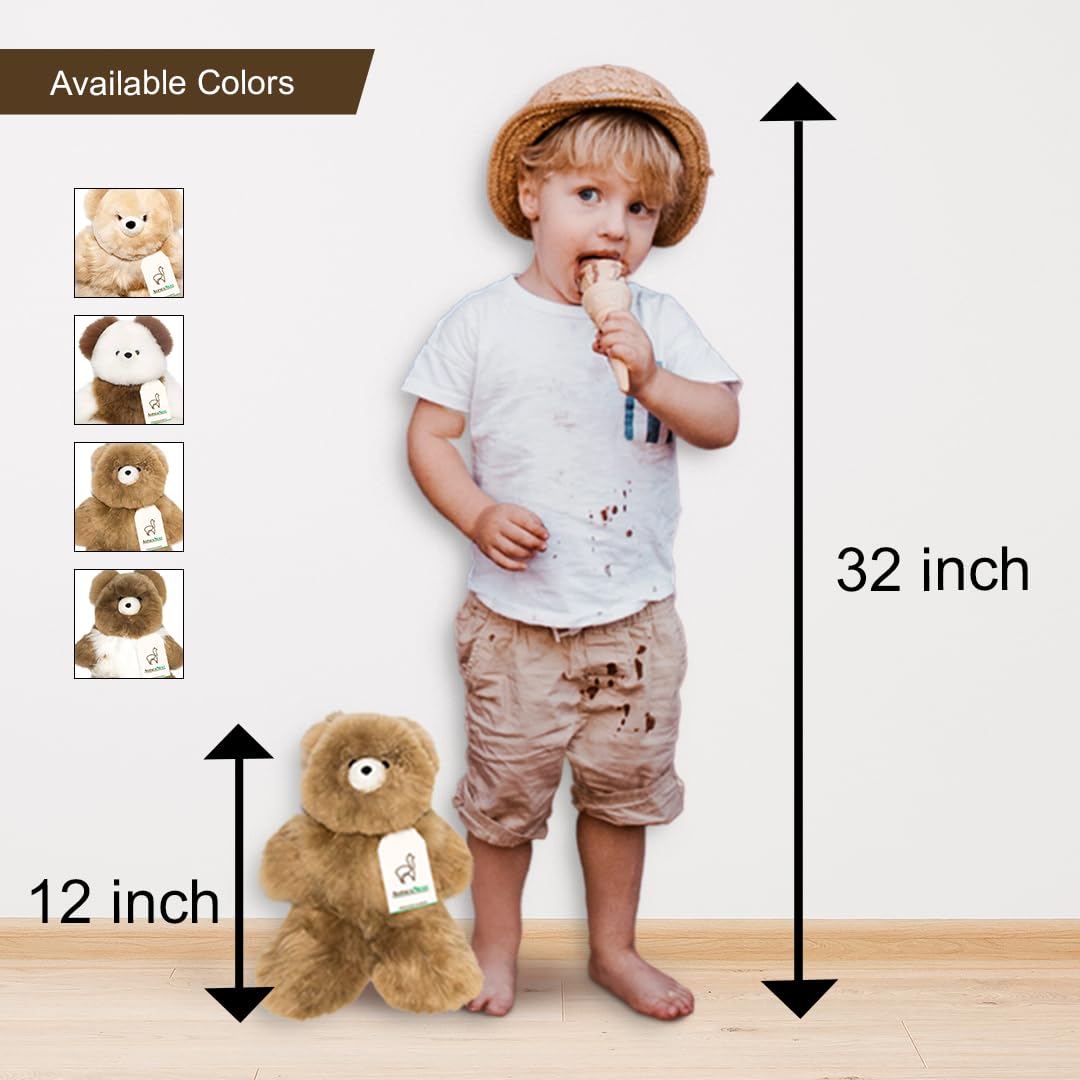AlpacaNext Soft and Cuddly Baby Alpaca Teddy Bear - 12 inch. enhanced Alpaca Stuffed Animal Handmade on Genuine Alpaka Fur. Cute Bear (12 inches Brown)