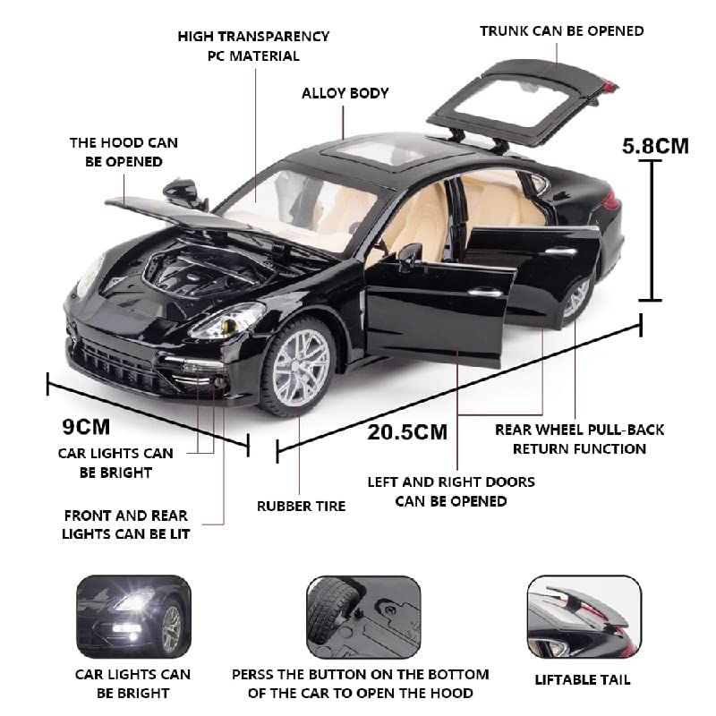 Adlon Car 4 Wheel Drive Metal Car Pull Back with Open Doors, Engine Cover, Tail with Front and Rear Light & Music Great Gift for