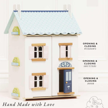 Le Toy Van - Blue Belle Wooden Doll House | Girls & Boys 3 Storey Wooden Dolls House Play Set - Suitable For Ages 3+