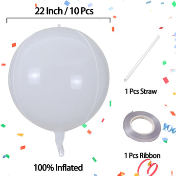 Kalor 22 Inch Milk White Mylar Balloons, 10Pcs Big Metallic Balloons,Large 4D Giant Round Foil Balloon For Birthday Party Baby Shower Gender Reveal Decoration And Supplies