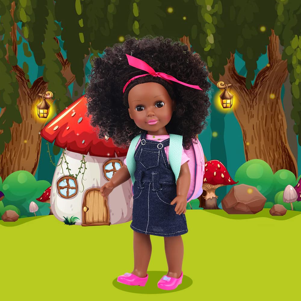Ecore Fun Black Doll 14.5 Inch Baby Girl Doll and Clothes Set African Washable Realistic Silicone Girl Dolls -Best Gift for Girl