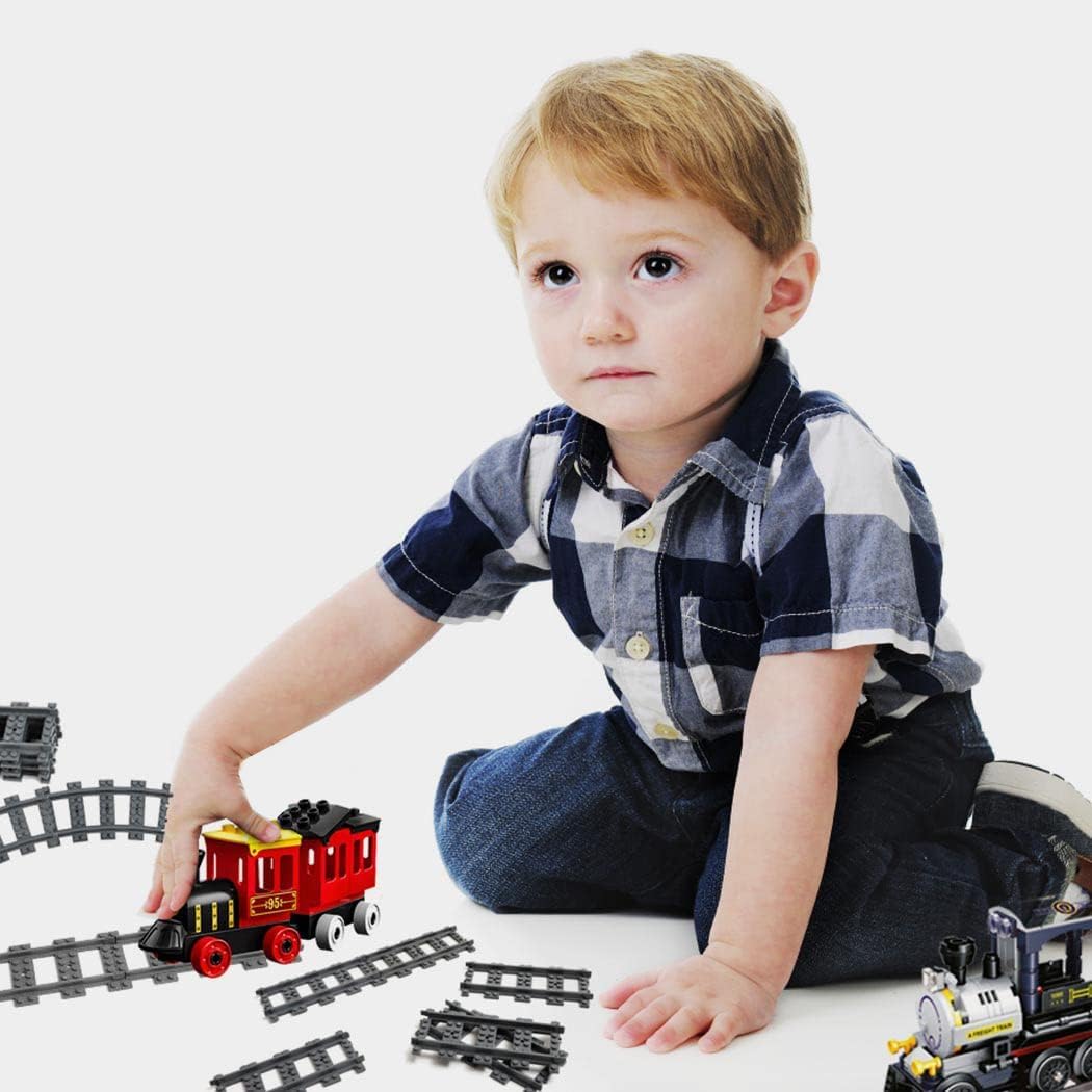 Etarnfly 60Pcs City Train Tracks, Straight And Flexible Train Tracks Accessories - Railroad Building Toy Compatible With Major B