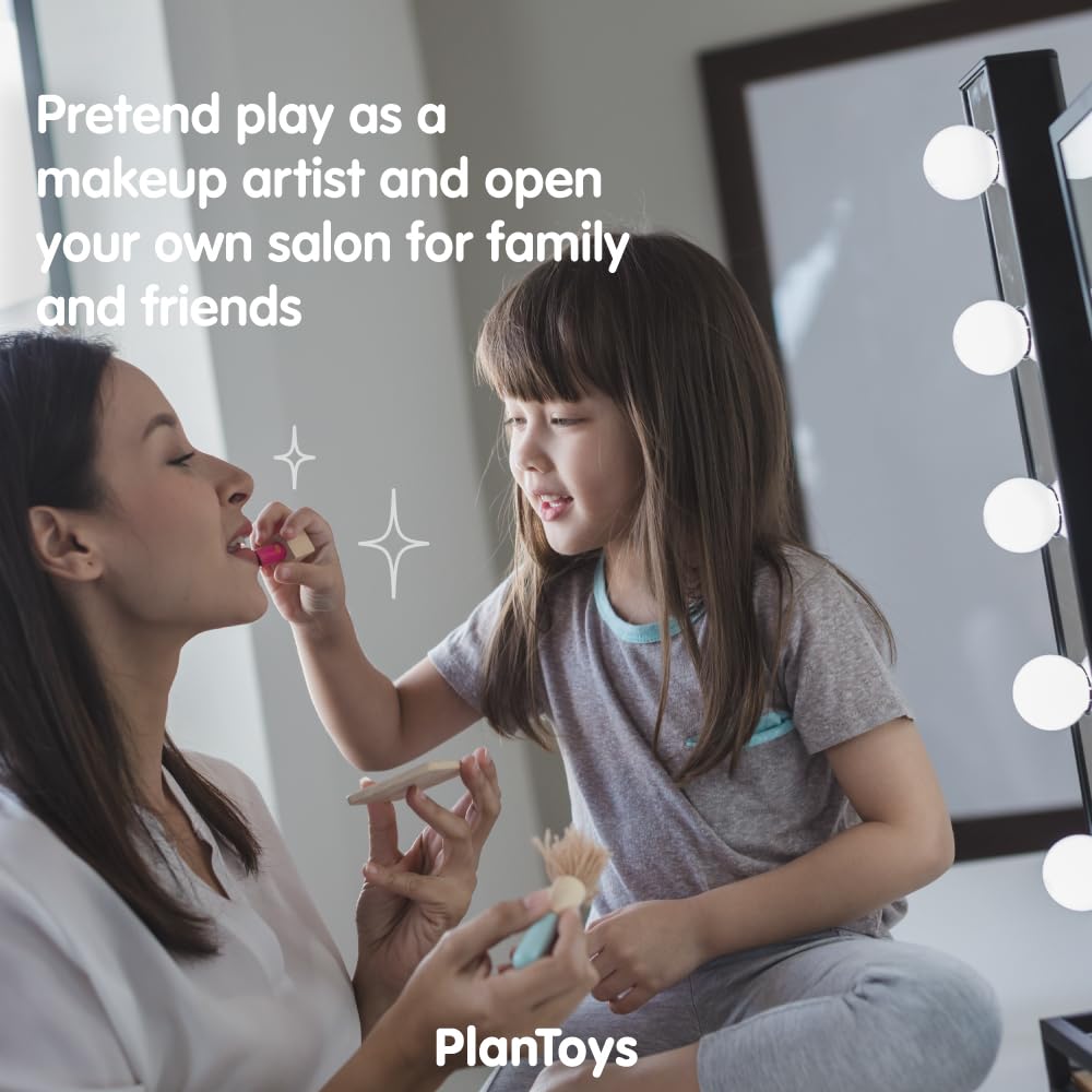 PlanToys Make Up Set for Kids - Sustainably Made from Rubberwood Featuring Organic-Pigment Coloring and Water-Based Dyes with a