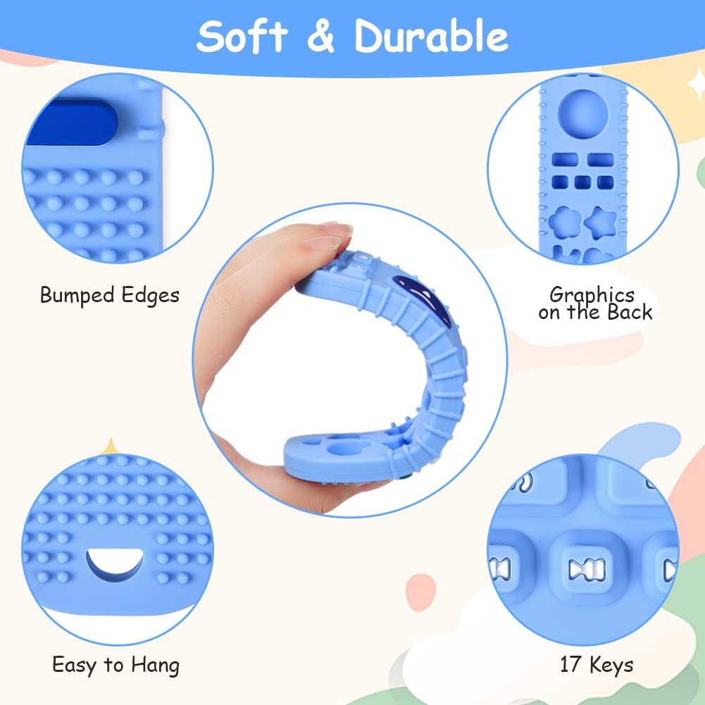 Baby Teether Toys Silicone, Remote Control Shape Teething Toys With Hollow Teether Tube And Pacifier Clip, Silicone Baby Teething Toys For 3 Months+, Bpa Free Baby Teething Toys (Blue)