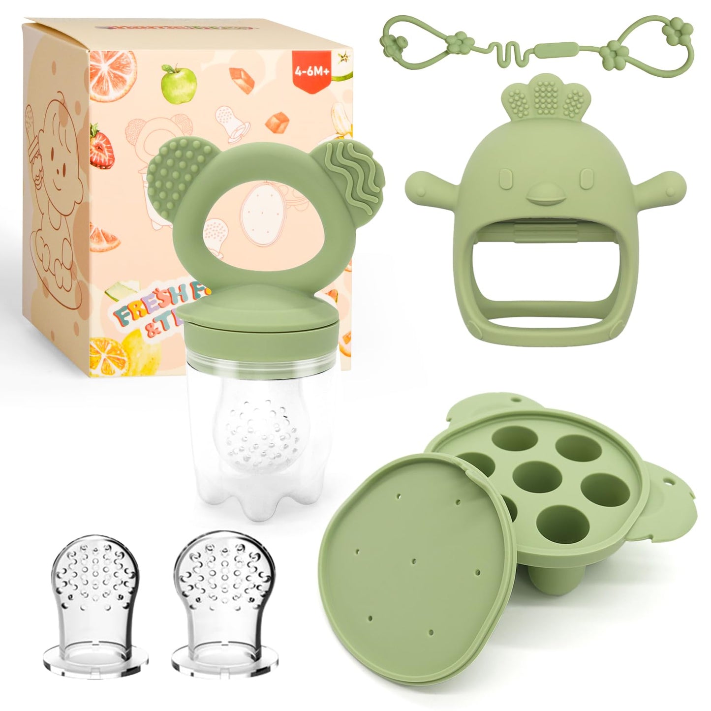 Baby Teething Relief Toys, Baby Fruit/Fresh Food Feeder With Breastmilk Popsicle Molds & Baby Teether Combo Food Grade Silicon F