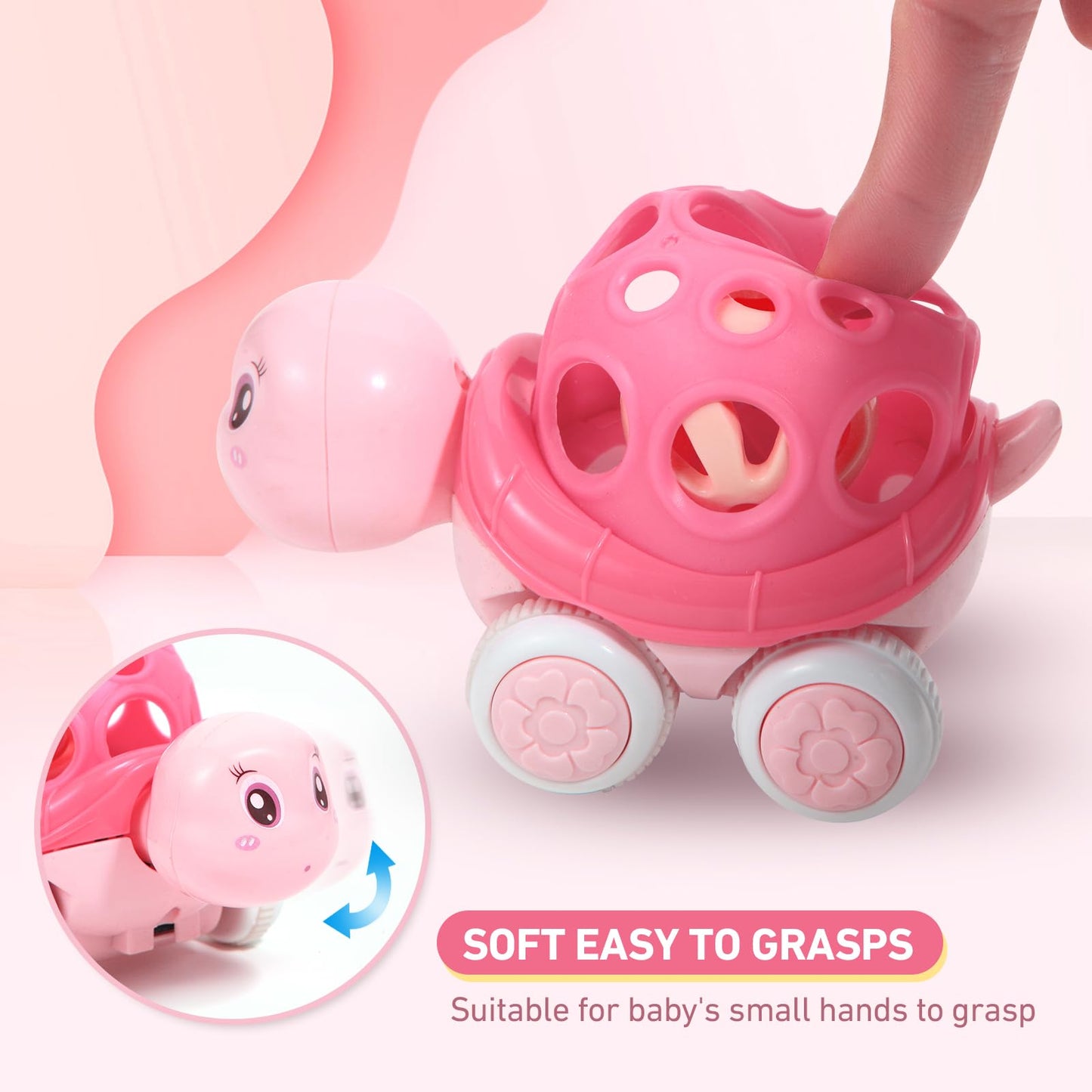 Baby Toy Cars - Toy Cars for Toddlers 1-3,Soft Rattle and Roll Truck for 1-3 Year Olds Girl, Rattle Car for Baby,Gifts for 6-12