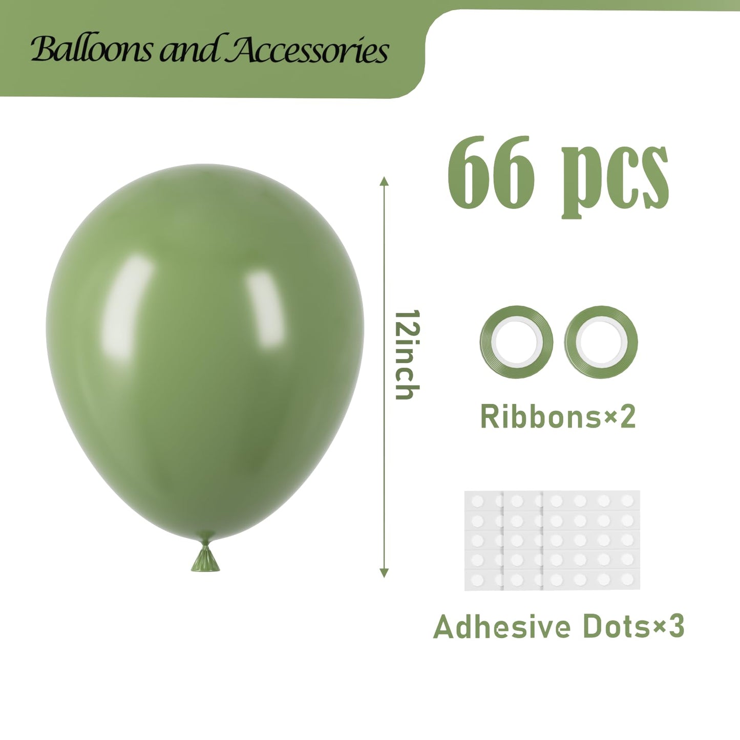 Voircoloria Sage Green Balloons, 66Pack 12Inch Olive Green Latex Party Balloons For Baby Shower, Graduation, Wedding, Birthday,