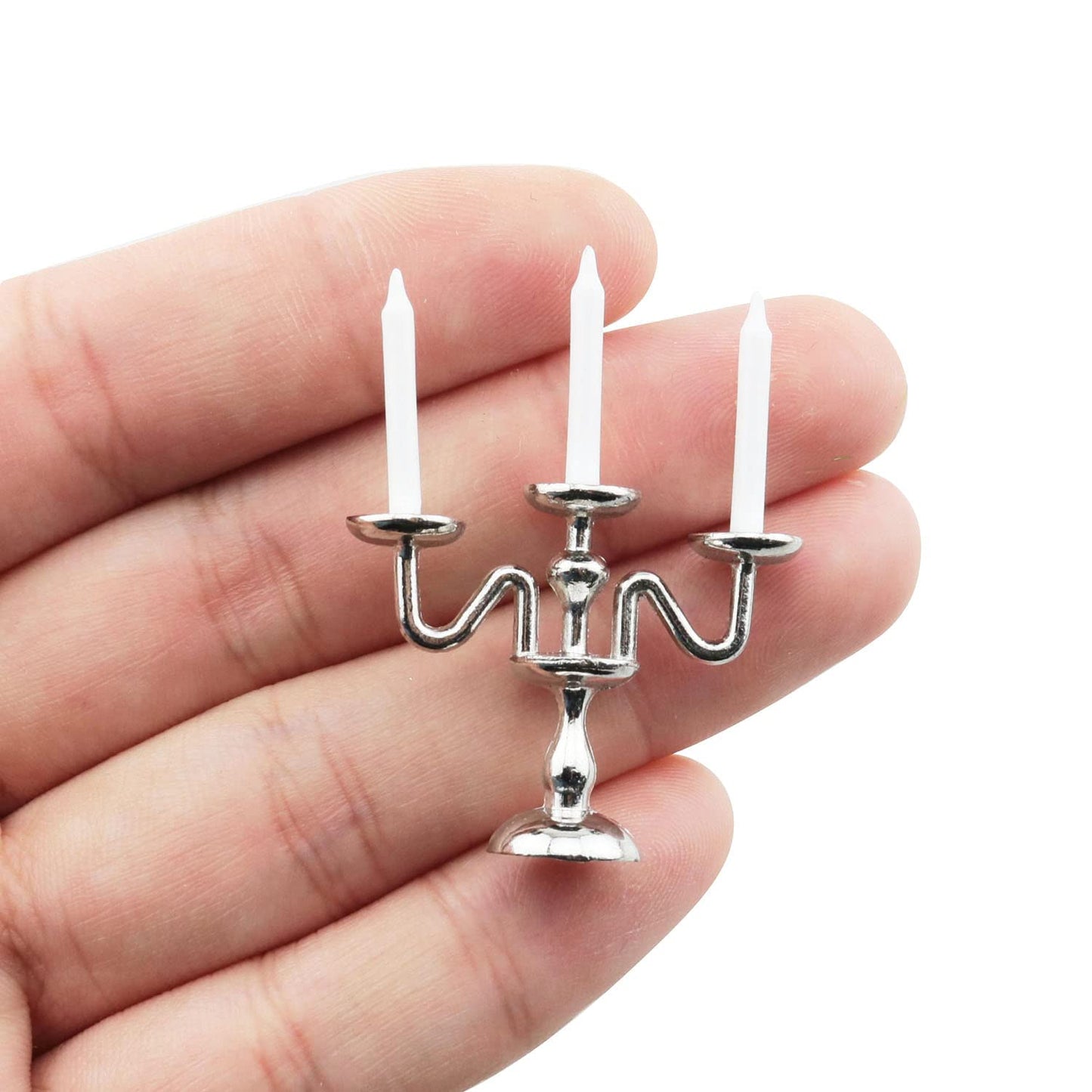 TAODAN 1:12 Dollhouse Miniature Candlesticks Doll Accessories Playing House Scene Model Silver 1/12 Scale Dollhouse Candle Holde