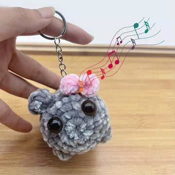 Leong Products Tik Tok Meme Sad Hamster Keychain Plush Toy With Pink Bow, Handmade Crochet Built-In Violin Sound For Soft Cute (