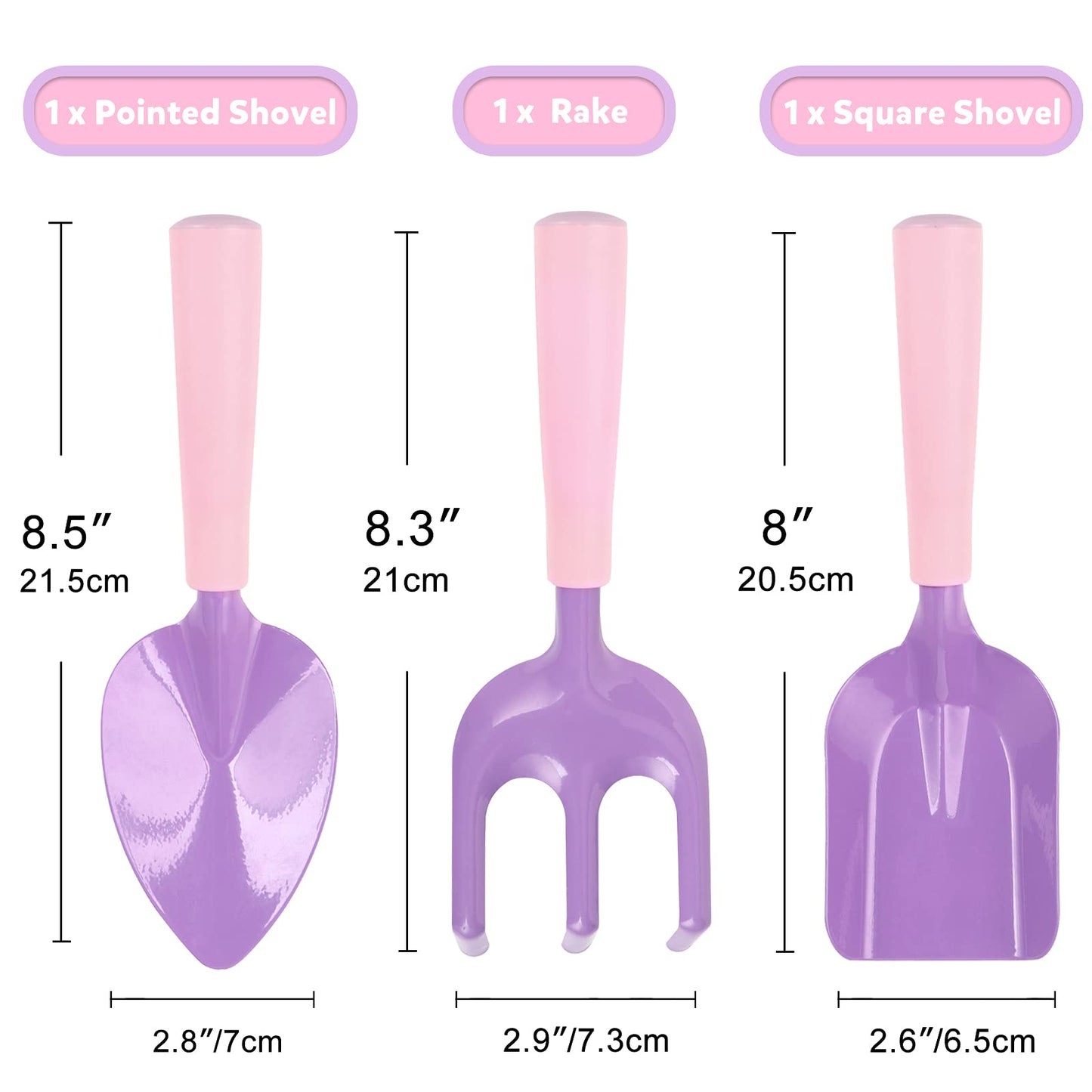 3 Pcs Kids Gardening Set Trowel Rake Shovel Children'S Garden Tools Pink Purple Kids Garden Tools Gardening Gifts For Kids Girls