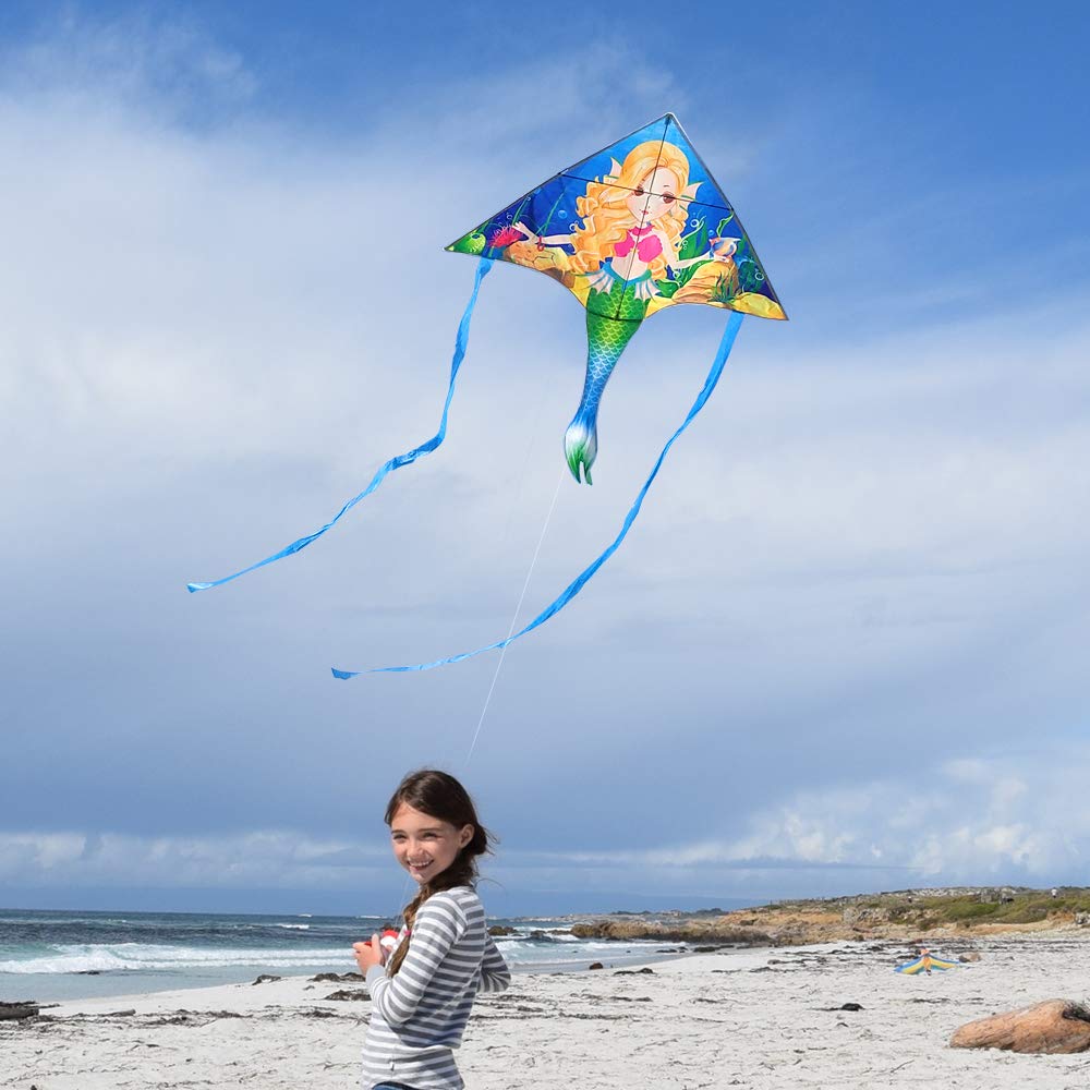 Mint'S Colorful Life Mermaid Kite, Large, Polyester, Multi Color, Fiberglass Frame, Easy To Fly For Kids & Adults