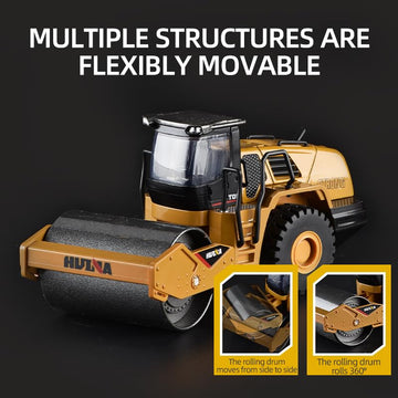 Qcar 1/50 Scale Metal Road Roller Toy, Metal Construction Vehicles Model Toy, Outdoor Sandbox Car Toys, Birthday Gift Toddler Bo