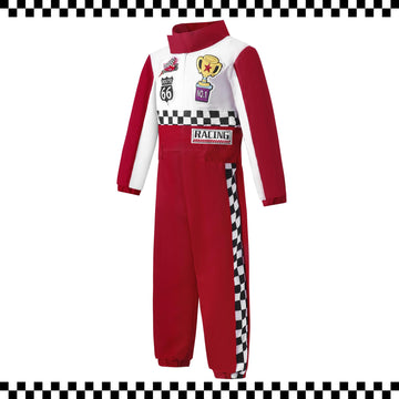 Kosgraiy Race Car Driver Costume Kid,Boy And Girl Racer Jumpsuit With Peaked Cap,Toddler Racing Costume Halloween,Red,M/130