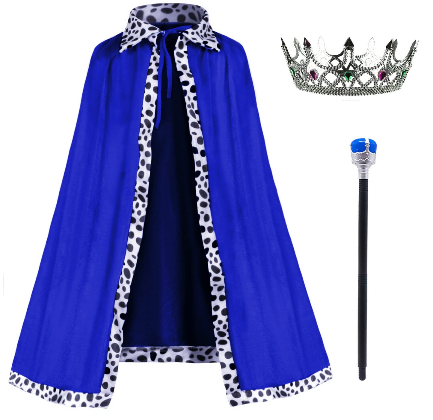 King Costume For Kids Robe Crown Scepter Set Boys Royal Prince Cape Dress Up Cosplay Blue