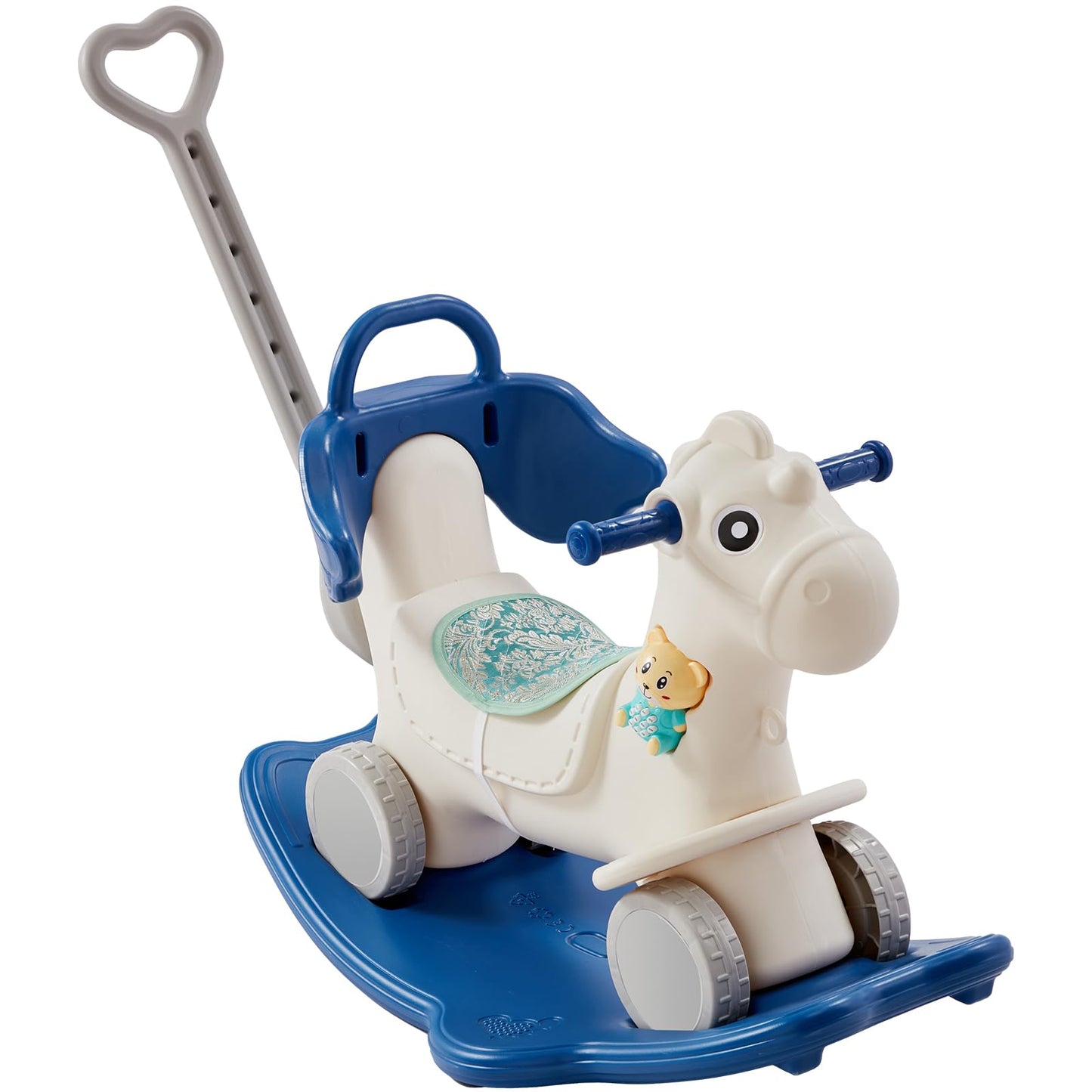 Vevor 4 In 1 Rocking Horse For Toddlers 1-3 Years, Baby Rocking Horse With Detachable Balance Board, Push Handle And 4 Smooth Wheels, Support Up To Hdpe 80 Lbs Kids Ride On Toy With Sound, Blue