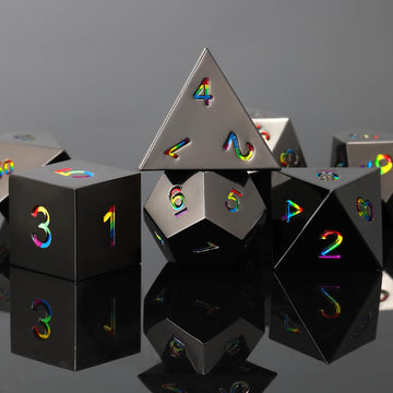 Csitorwwe Rainbow Numbers Dnd Metal Dice,7Pcs Heavy Metal Dice Set,Polyhedral D&D Dice With Gift Case For Dungeons And Dragon Rp