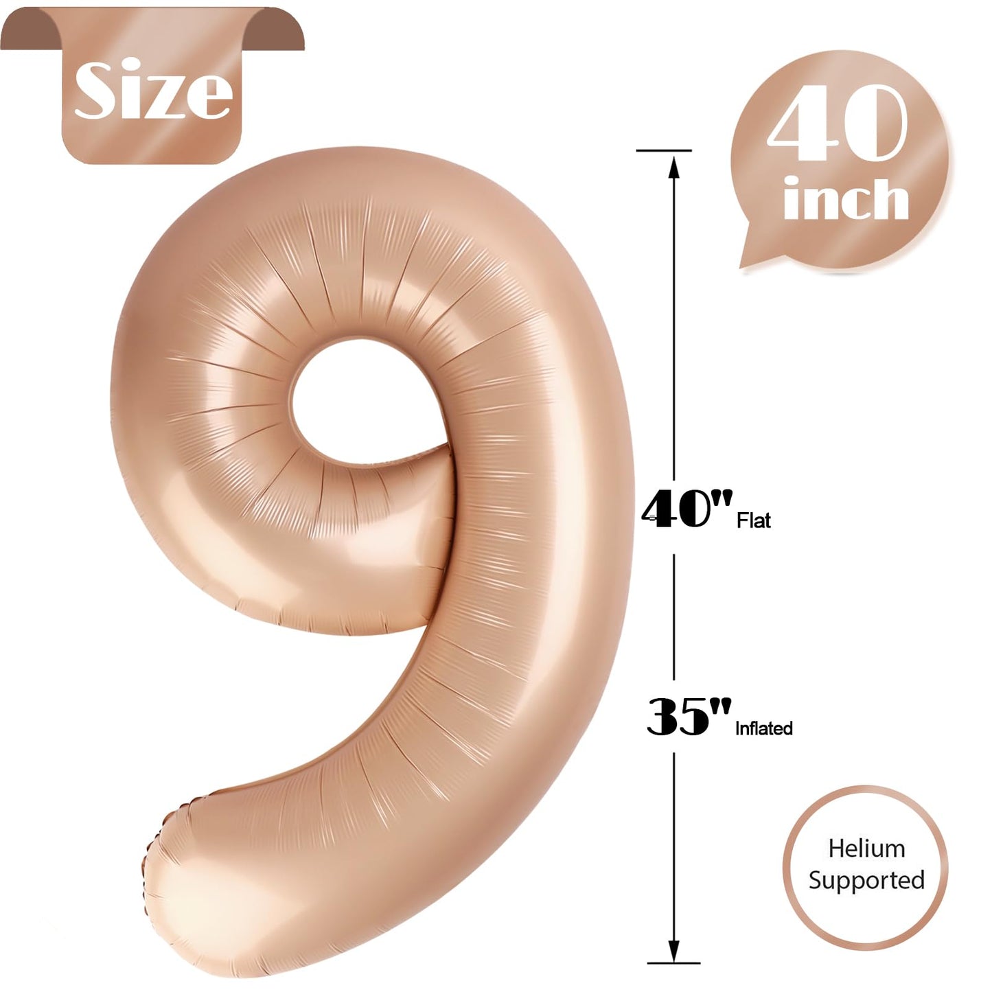 Light Brown 9 Balloon, Tan Number Balloons 40 Inch, 9Th Giant Beige Birthday Decorations For Boys Girls,19Th 29Th Khaki Party De