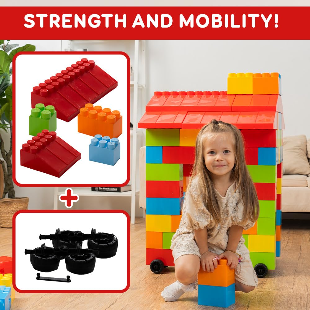 Giant Plastic Blocks Jumbo, Big Blocks, Jumbo Blocks, Big Building Blocks Jumbo, Giant Blocks, Huge Blocks, Jumbo Building Blocks, 86 Pieces Large Blocks For Kids Ages 1 To 8 86 Pcs Blocks With Wheels