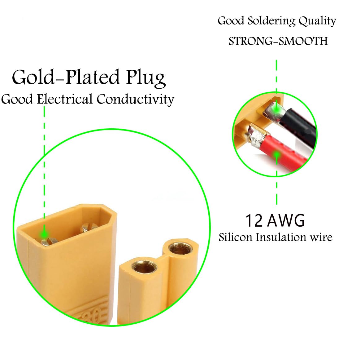 Zhofonet 3 Pairs Xt60 Plug Female And Male Connector,Xt60 Connector Adapter With 5Cm 12Awg Silicone Wire For Rc Lipo Battery Cab