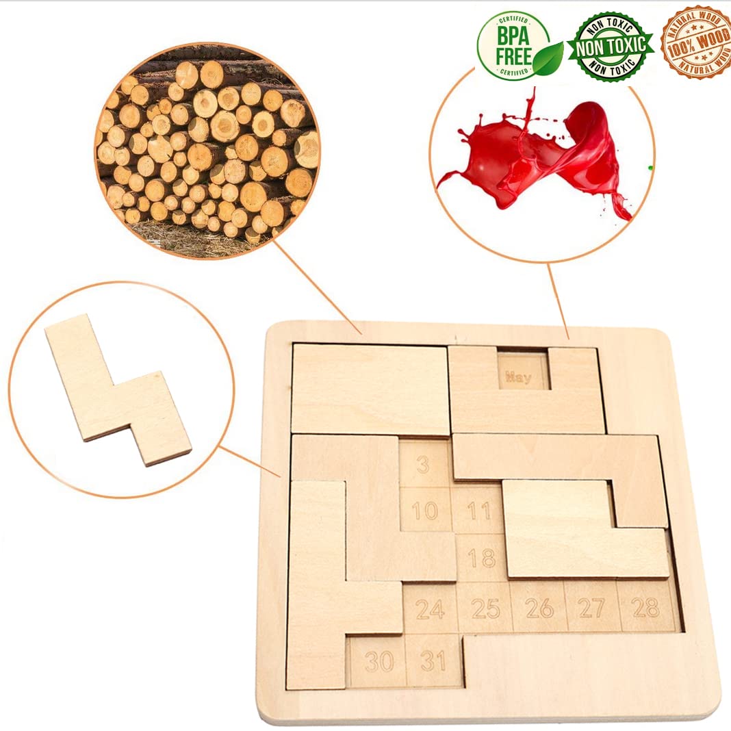 Daily Calendar Puzzle-Wooden Puzzles For Adults-A Puzzle To Challenge 365+ Date,Office Logic Puzzle