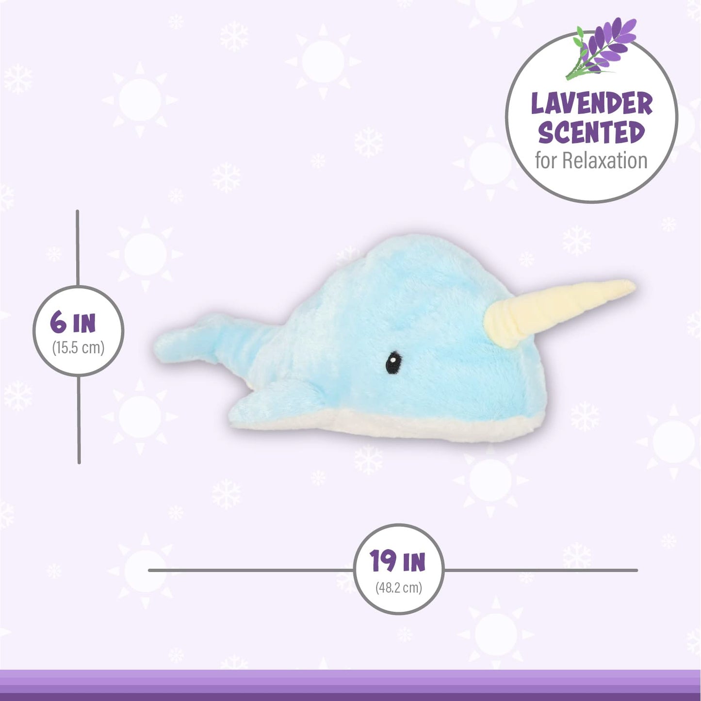 Warm Pals - Nori The Narwhal - 1.5Lbs - Cozy Microwavable Lavender Scented Plush Toys - Heated Stuffed Animal - Heatable Coolabl