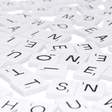 Cleverdelights 100 Wood Letter Tiles - White Color - Complete Set - Game Replacement Crafts Weddings Scrapbooking